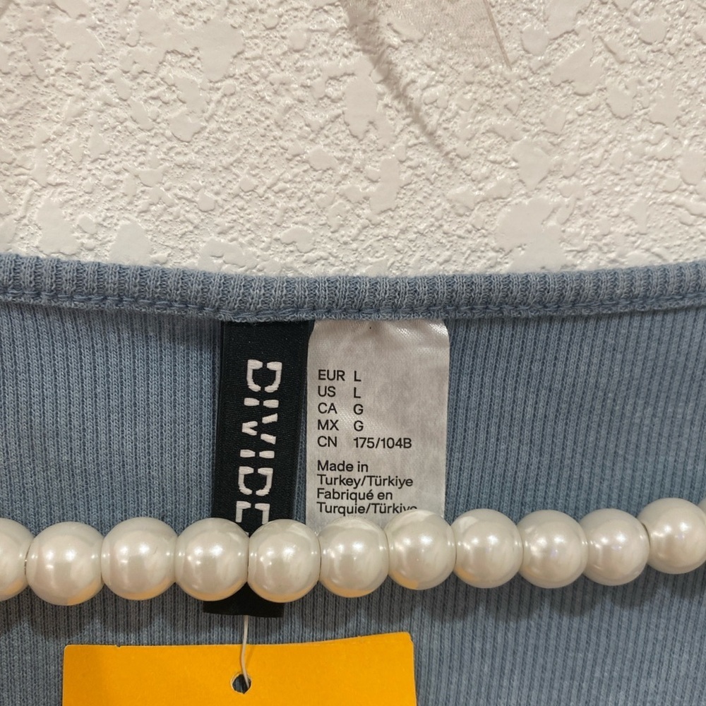 H&M CORSET-STYLE RIBBED TOP size L light blue - Picture 2 of 3